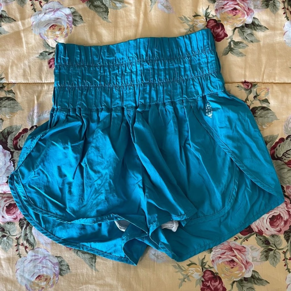 FP Movement Free People The Way Home Shorts Teal Blue High Rise Smocked XS